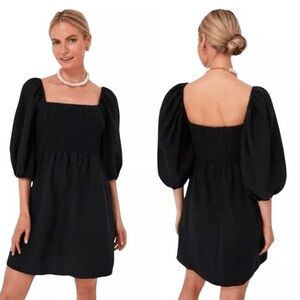 Tuckernuck Annie Black Smock Balloon Sleeve Linen Mini Dress Size Small
